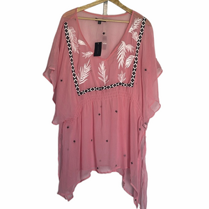 NWT Lane Bryant Embroidered Sheer Sheer Tunic Top Sz 22/24 Pink Vacation Cruise